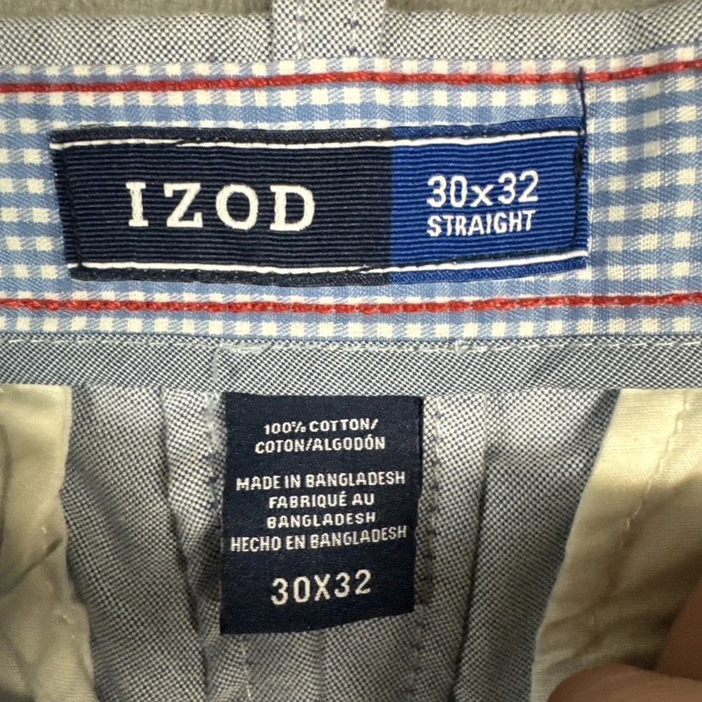 Izod Pants Mens 30x32 Light Blue Straight Fit Flat Front Wrinkle Free Oxford NWT
